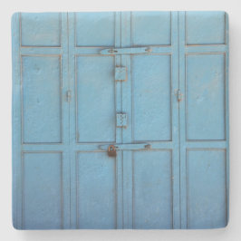 Aqua Blue Door Texture from Israel Square Unterset Steinuntersetzer