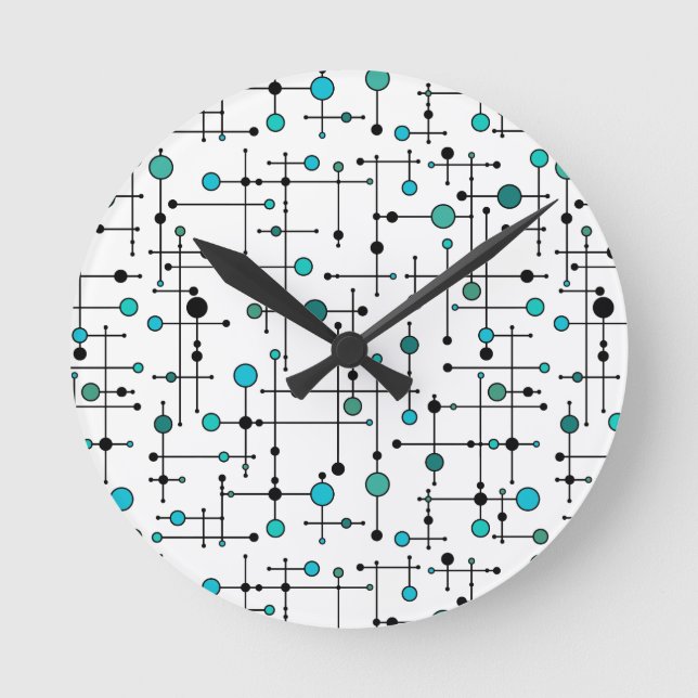 Aqua Blue Dot im modernen Stil des Mittelalters Runde Wanduhr (Vorderseite)