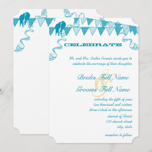 Aqua Blue Dots Bunting Pennant Invitations de mari