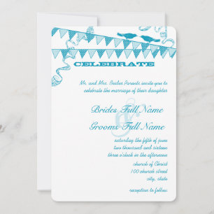 Aqua Blue Dots Bunting Pennant Invitations de mari