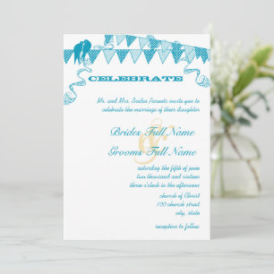 Aqua Blue Dots Bunting Pennant Wedding Einladungen