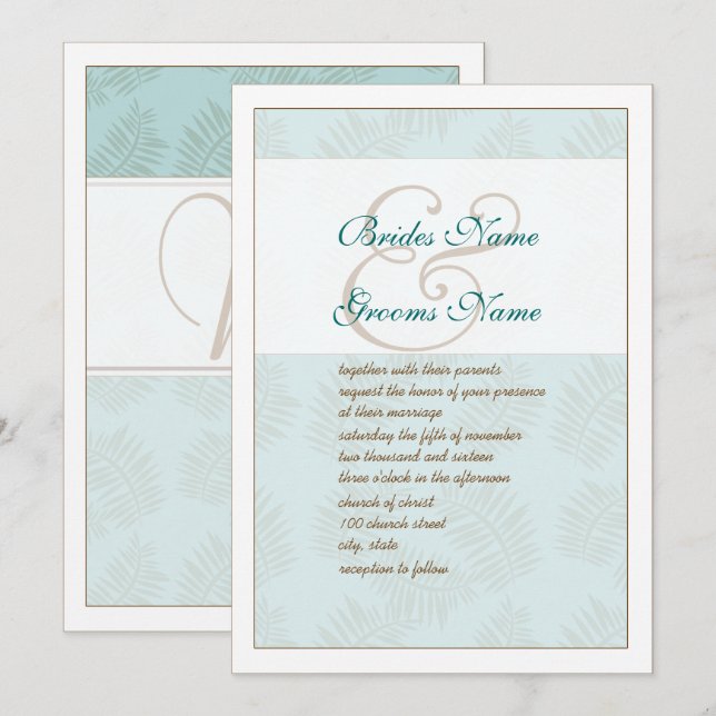 Aqua Blue et Faire-part de mariage Feuille Brown (Devant / Derrière)