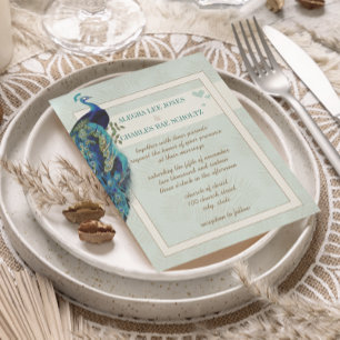 Aqua Blue et Faire-part de mariage Peacock Brown