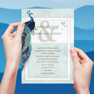 Aqua Blue et Navy Peacock Faire-part de mariage