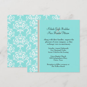 Aqua Blue et Taupe Mariage damassé Invitation