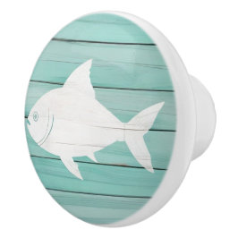 Aqua Blue Fish Imitats Wood Nautical Drawer Knopf Keramikknauf