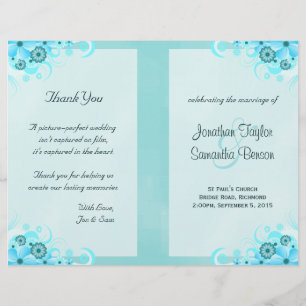 Aqua Blue Floral BiFold Wedding Programme Modèles