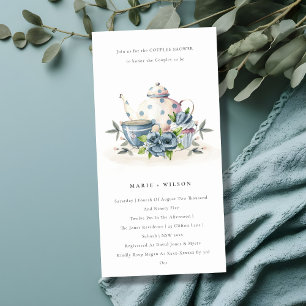 Aqua Blue Floral Teapot Cup Couples Invitation de 