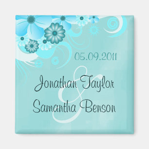 Aqua Blue Floral Turquoise Sauvez Les Aimants De R