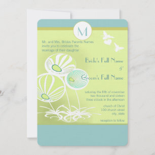 Aqua Blue Flowers und Bienen Hochzeitsempfang Einladung