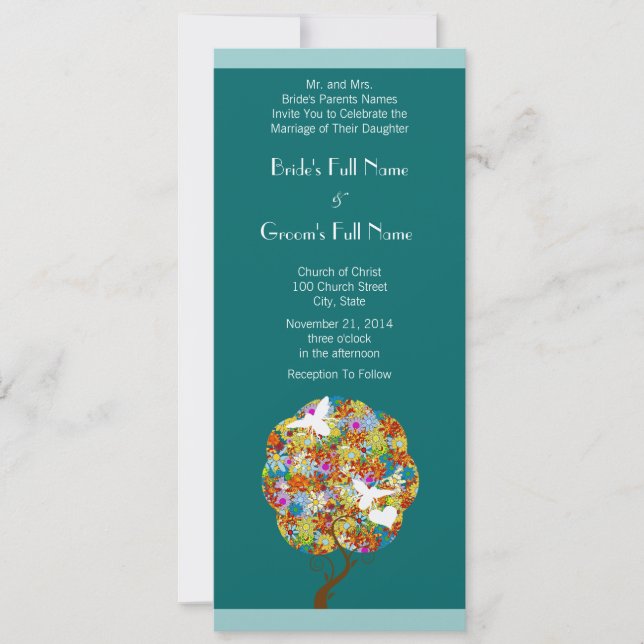 Aqua Blue Flowers und Bienen Hochzeitsempfang Einladung (Vorderseite)