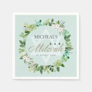 AQUA BLUE FOLIAGE WREATT STAR BAR BAT MITZVAH SERVIETTE