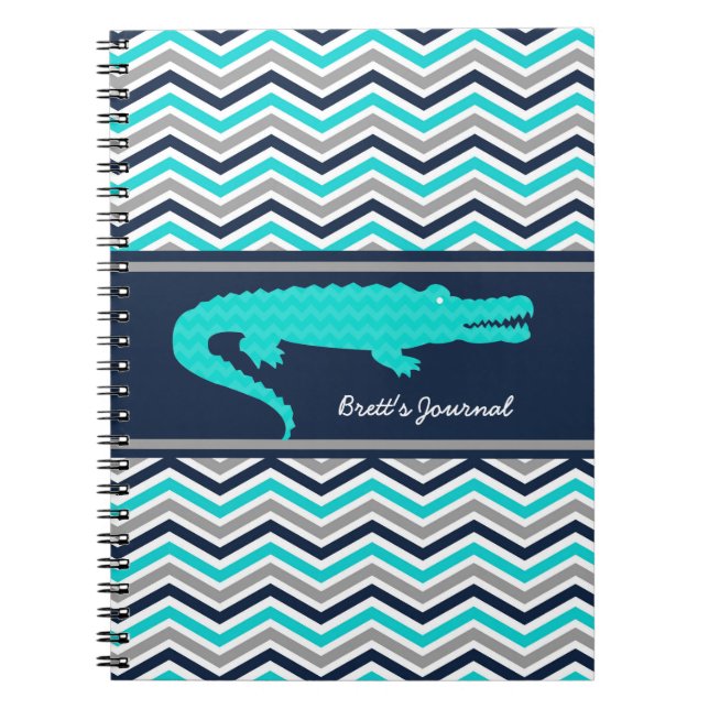 Aqua Blue Gator sur Chevron Carnet personnalisé (Devant)