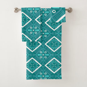 Aqua Blue Geometric Aquamarin Tile Print Muster Badhandtuch Set
