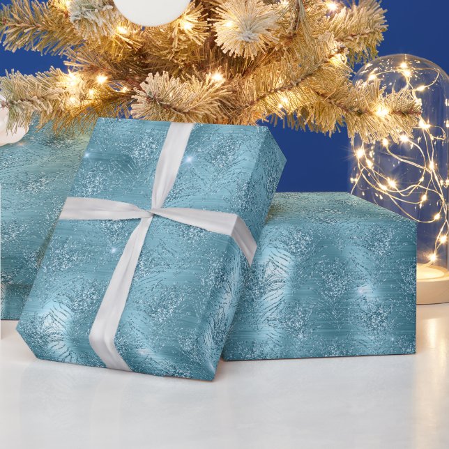 Aqua Blue Glam Glitzer Peacock Feathers Geschenkpapier (Feiertage)