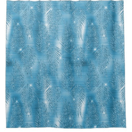 Aqua Blue Glam Glitzer Tropical Blätter Duschvorhang