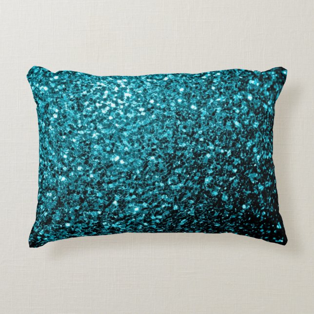 Aqua Blue glänzende Imitate Glitzer Glitzern Dekokissen (Vorderseite)