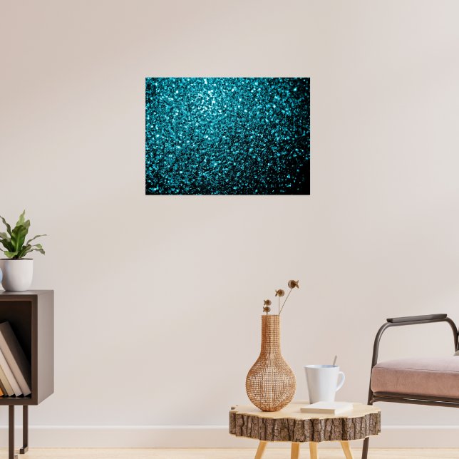 Aqua Blue glänzende Imitate Glitzer Glitzern Poster (Wohnzimmer 3)