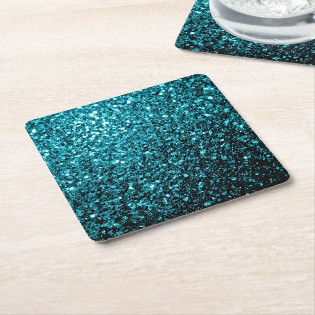 Aqua Blue glänzende Imitate Glitzer Glitzern Rechteckiger Pappuntersetzer (angewinkelt)