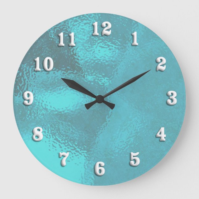 Aqua Blue Glass Look Wall Clock Große Wanduhr (Vorderseite)