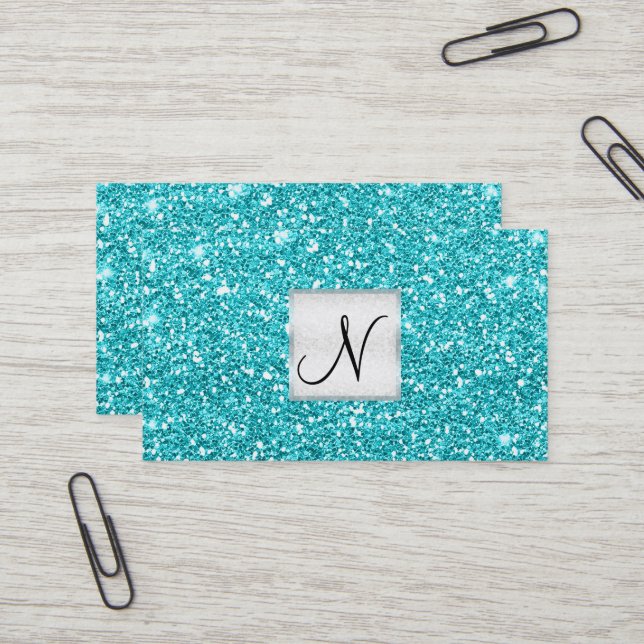 Aqua Blue Glitzer Chic Glam Glitzy Salon Wellness- Visitenkarte (Vorderseite/Rückseite Beispiel)