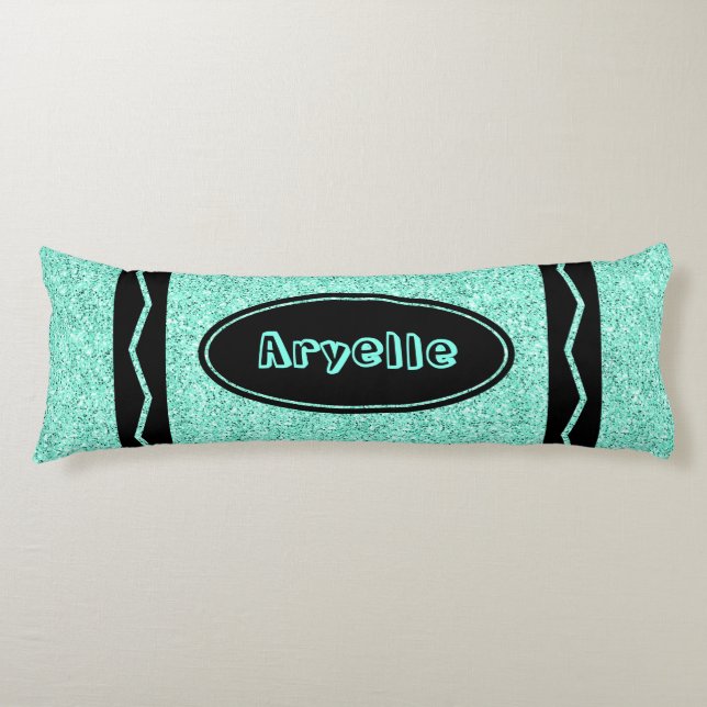Aqua Blue Glitzer Crayon Individuelle Name Kissen (Vorderseite)