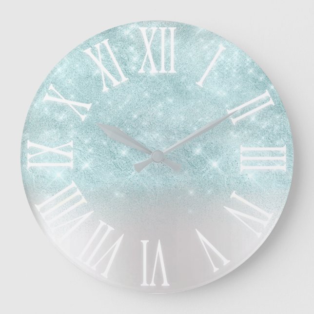 Aqua Blue Glitzer Effekt Weißer Park Girl Geschenk Große Wanduhr (Vorderseite)