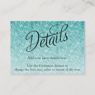 Aqua Blue Glitzer Extravagante Skriptdetails Begleitkarte