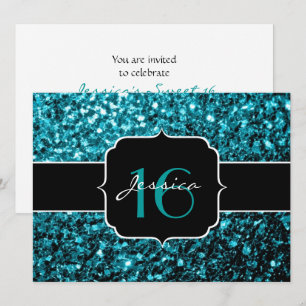 Aqua Blue Glitzer Glitzern Sweet 16 Einladung