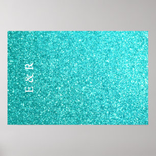 Aqua Blue Glitzer mit weißen Details Poster