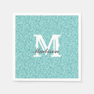 Aqua Blue Glitzer & Sparkle Monogram Napkin Serviette