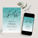 Aqua Blue Glitzer Sweet 16 Extravagant Script Einl Einladung<br><div class="desc">Diese schöne Einladung enthält Imitate Aqua Blue Glitzer und Ihren eigenen Text. Verwenden Sie die Vorlage,  um Ihre Informationen hinzuzufügen. Ändern Sie den Schriftart oder fügen Sie mithilfe der Funktion Anpassen.</div>