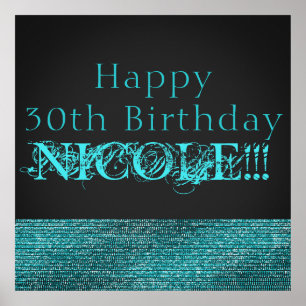 Aqua Blue Glitzernde Moderne Glamour Pailletten Pa Poster