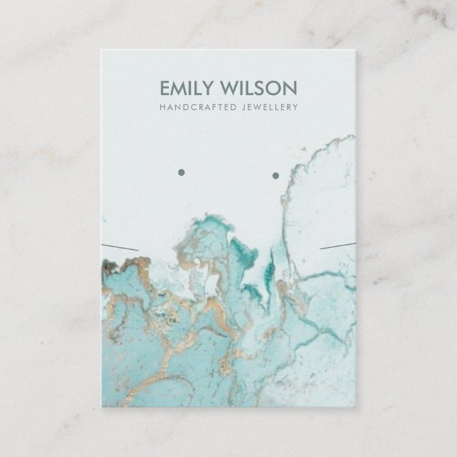 AQUA BLUE GOLD AGATE MARBLE STUD NECKLACE DISPLAY VISITENKARTE (Vorderseite)