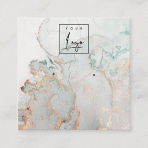 Aqua Blue Gold Agate Marmor Logo-Gewinnanzeige Quadratische Visitenkarte