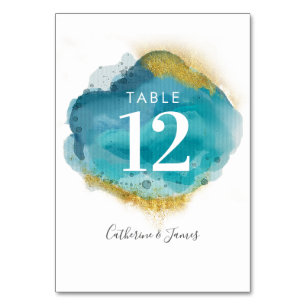 Aqua Blue & Gold Beach Hochzeitskarten Tischnummer