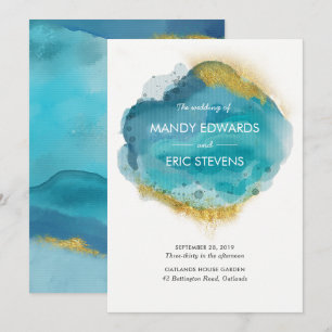 Aqua Blue & Gold Beach Invitation au mariage