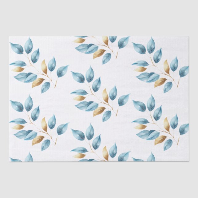 Aqua Blue Gold Blätter Seidenpapier (Vorderseite)