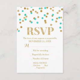Aqua Blue Gold Confetti Wedding RSVP Cards Karte