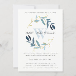 AQUA BLUE GOLD FOLIAGE WREATH SHOWH BY MAIL CARD DANKESKARTE