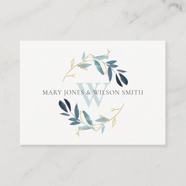 AQUA BLUE GOLD FOLIAGE WREATH WEDDING ZUSAMMENGEST BEGLEITKARTE (Vorderseite)