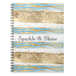 Aqua Blue Gold Glitzer Confetti Zebra Notizblock