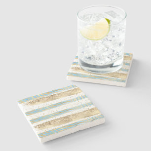 Aqua Blue Gold Glitzer Confetti Zebra Steinuntersetzer