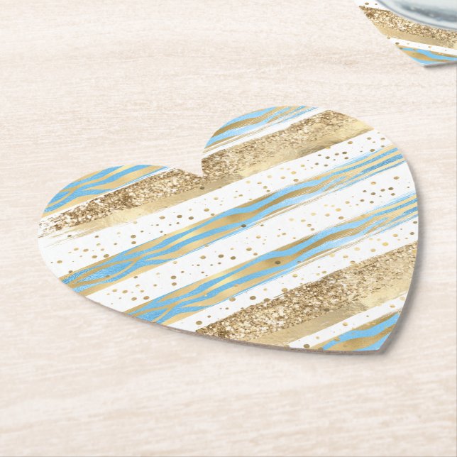Aqua Blue Gold Glitzer Confetti Zebra Untersetzer (angewinkelt)
