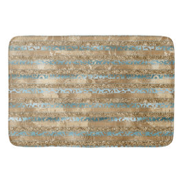 Aqua Blue Gold Glitzer Leopard Druckstreifen Badematte