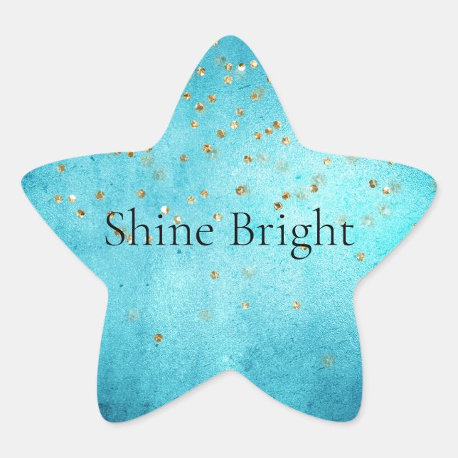 Aqua Blue Gold Glitzy Confetti Sparkle Stern-Aufkleber (Vorderseite)