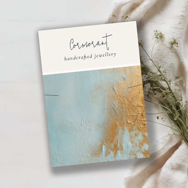 Aqua Blue Gold Oil Paint Texture Necklace Display Visitenkarte (Von Creator hochgeladen)