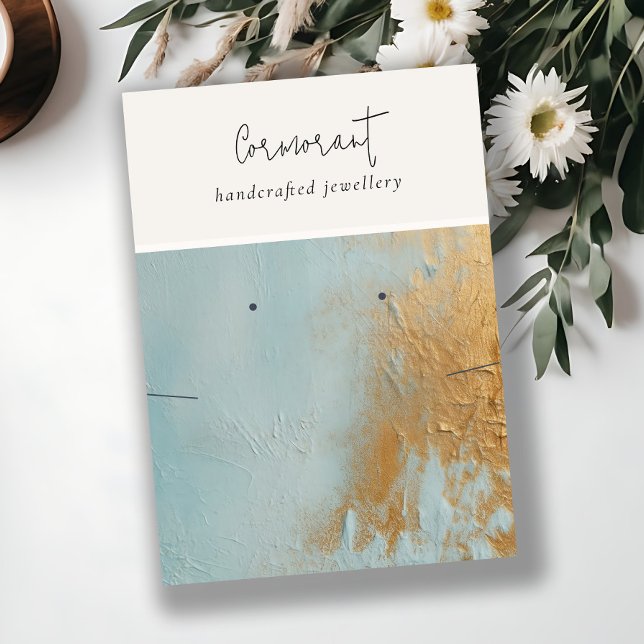 Aqua Blue Gold Ölpaint Texture Earring Necklace Visitenkarte (Von Creator hochgeladen)