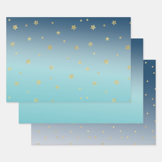 Aqua Blue Gold Stars Geschenkpapier Set (Set)