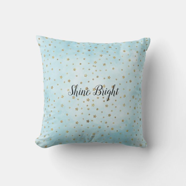 Aqua Blue Gold Stars Kissen (Vorderseite)